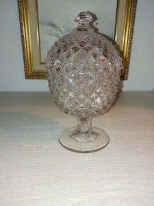 Vintage Pedistal hellrosa Depression Glas Deckel Bonboniere - Eierform - Bild 1 von 4