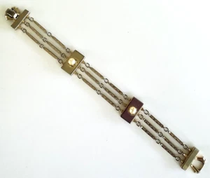 Vtg Victorian Revival Genuine Pearl Textured Bar Link Gold Tone Bracelet 7.25" - Picture 1 of 6