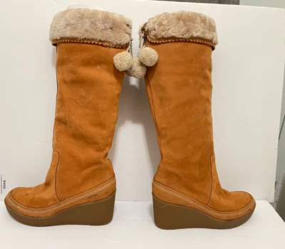 Y2k Juicy Couture Plataforma Cuña BOHO Alto Castaño Marrón Gamuza Borla Botas 8.5 Foto 1 de 4