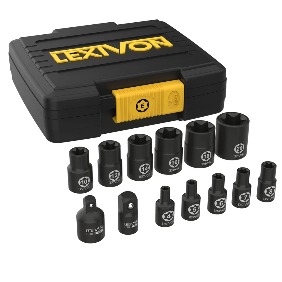 Lexivon E-torx Socket Set Chrome Vanadium Alloy Steel | 13-piece Female Star E4
