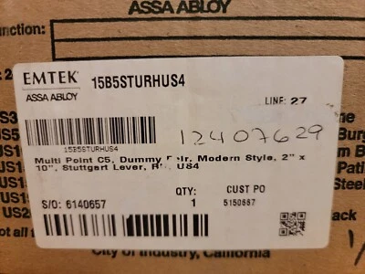 Emtek 15B5STURHUS4 Satin Brass Emtek 15B5 2" x 10" Dummy Stuttgart Lever - Image 1 of 2