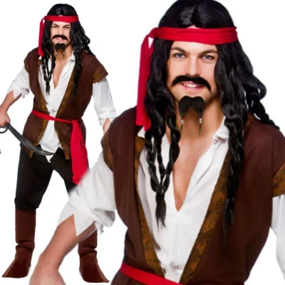 Para Hombres Disfraz de Capitán Pirata del Caribe Adulto Vestido Elegante Conjunto Fiesta S-XL Foto 1 de 2