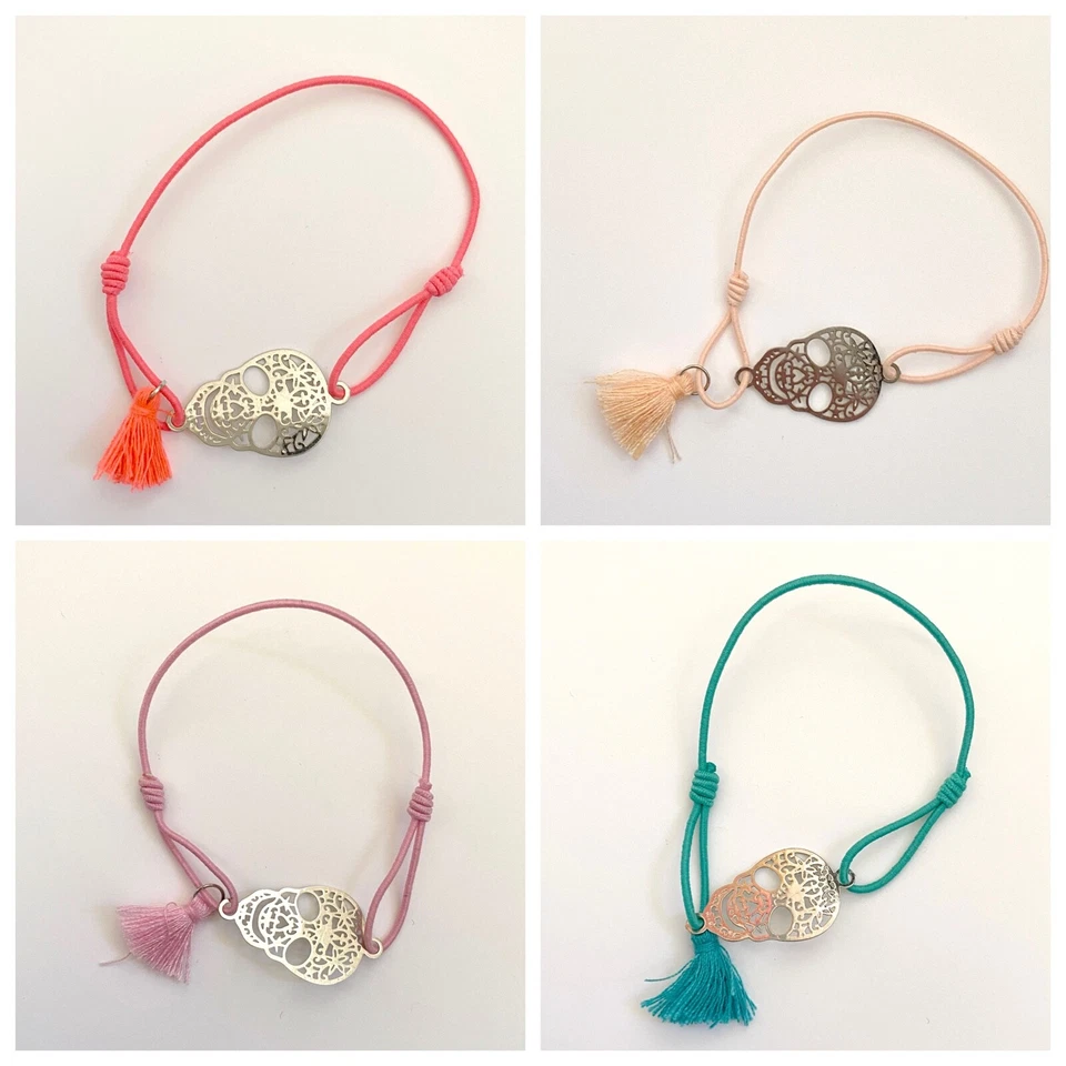 Bracciale Teschio Argento Elastico Nuovo Regolabile Uomo Donna Accessori Moda - Immagine 1 di 1