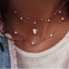 Crystal Star Love Heart Water Drop Pendant Bib Necklace Gift Chain Jewelry
