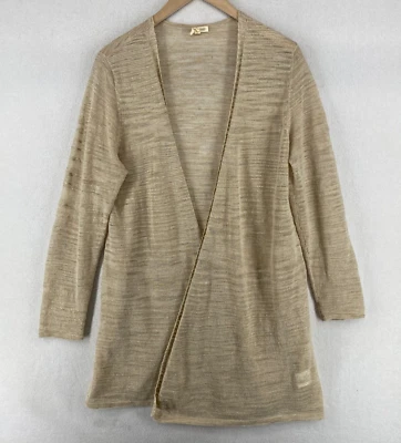 Cárdigan EILEEN FISHER M Mezcla de Lino Slub Transparente Frente Abierto Manga Larga Beige Foto 1 de 4