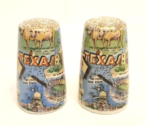 VINTAGE MID CENTURY SOUVENIR TEXAS SALT & PEPPER SHAKERS SET - Picture 1 of 11