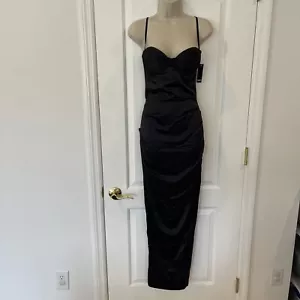 Premise Satin XS Black Bustier Maxi Party Dress Spagetti Straps Slit Sleeveless - Picture 1 of 20
