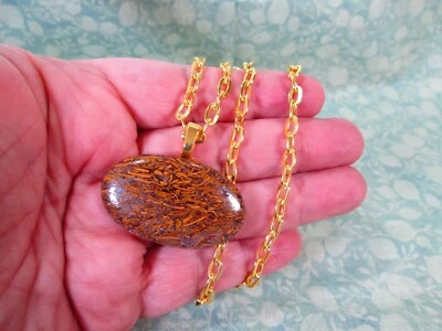 Genuine Marium Jasper Pendant Necklace w/ 18" Gold Plated Cable Chain / C - Image 1 of 4