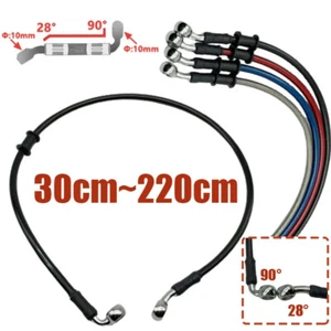 28°-90° Motorcycle Braided Steel Brake Clutch Oil Hose Line Pipe Cable 30-220cm - Foto 1 di 6