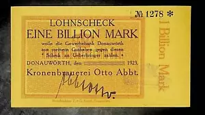 1923 Deutschland KRONENBRAUEREI 1 Billion/1.000.000.000.000 Mark Banknote UNC - Bild 1 von 2