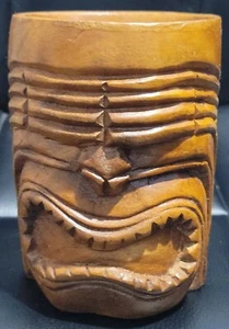 VINTAGE HANDCARVED WOODEN TIKI MUG CUP TIKI BAR LUAU PARTY POLYNESIAN HAWAIIAN - Picture 1 of 10