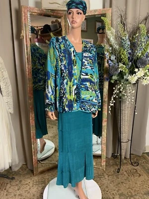 Womens 3 PC Set Teal Floral Skirt Jacket & Tank Top Sz L Laura, Ashley Mirasol - Image 1 of 4