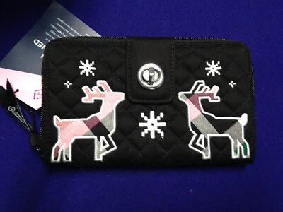 NUEVA Cartera Vera Bradley RFID Turnlock Nórdica Multi Cuadros Vacaciones Reno Foto 1 de 4