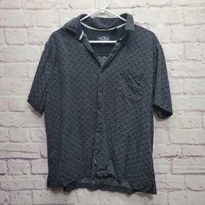 Nat Nast waschbares Seidenhemd mit Knöpfen Gr. L kastig dunkelblau Muster Kurzarm - Bild 1 von 8