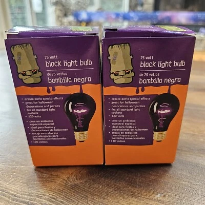 BLACK LIGHT 75 Watt  Standard Household Light Bulb SET OF TWO NEW Halloween  - Image 1 of 4