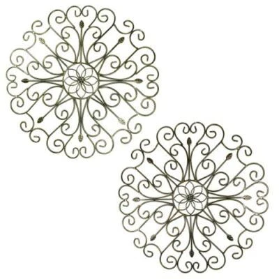  Juego de decoración de pared de metal de 24"/2 medallones desplazados de hierro decoración del hogar acabado antiguo  Foto 1 de 3