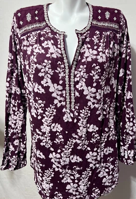 Camisa túnica blanca púrpura berenjena Lucky Brand para mujer 3X algodón nueva con etiquetas Foto 1 de 4