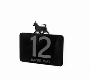 More details for dog on door number house sign plaque in black i-p