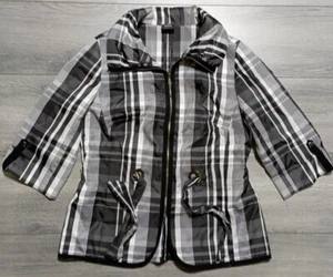 Tribal Jacket Adult Size 8 Gray & White Plaid Zip Belted Lightweight Womens - Picture 1 of 5