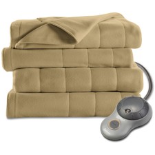Heated Fleece Blanket Electric Sunbeam Warm Winter Bed Queen Brown Bedroom Cozy