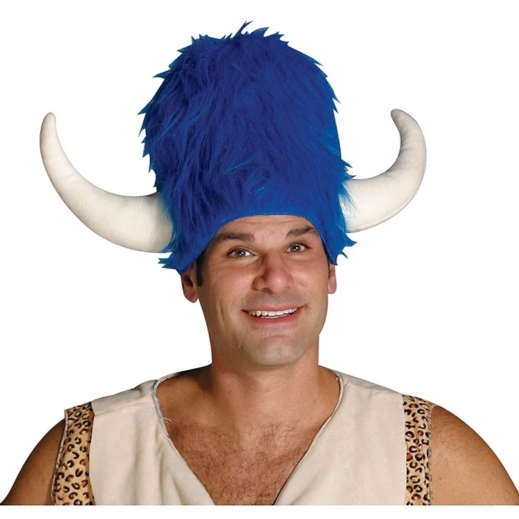 FUNNY BLUE FRED FLINTSTONE BUFALO PELOSO LOGGIA COSTUME CAPPELLO FLINTSTONES VICHINGO - Immagine 1 di 1