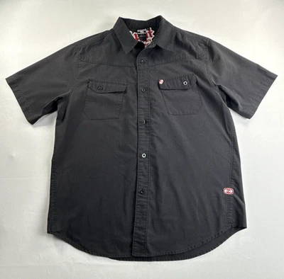 Split Vintage Y2K Button Down Men's Large Short Sleeve Black Skater 2004 Shirt - Image 1 of 4