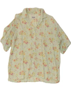 BENETTON Womens Short Sleeve Shirt UK 18 XL Green Floral AK10 - Picture 1 of 3