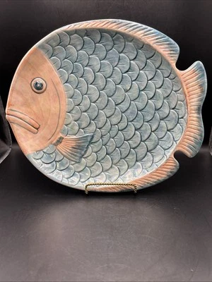 "Plato de peces tropicales Henriksen Imports Japón azul y rosa paz 13x11"" B29" Foto 1 de 4