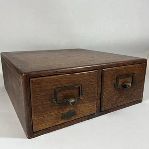 Antique Yawman & Erbe Oak Wood 2-Drawer Card Catalog Index File Cabinet Box - Picture 1 of 24
