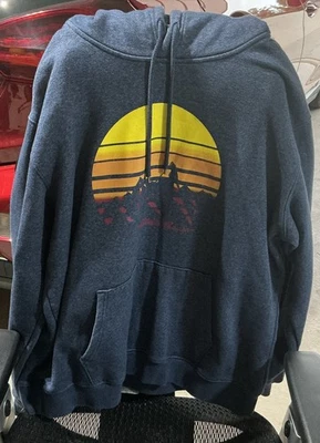 Sudadera con capucha gráfica de peso pesado Eddie Bauer azul XL montañas para hombre Foto 1 de 4