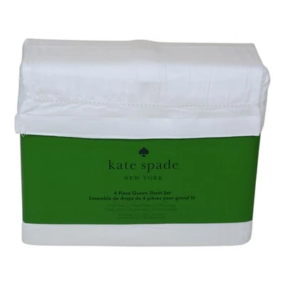 Conjunto de lençóis queen Kate Spade New York 4 peças 300 fios 100% algodão branco - Imagem 1 de 4