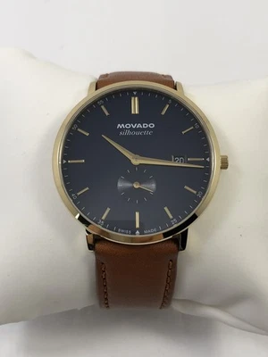 Мужские кварцевые часы Movado Heritage Series Silhouette синий циферблат кожа 3650131 - Изображение 1 из 4