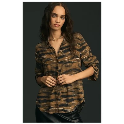 Camisa de tela y piedra abstracta a rayas con botones manga larga Anthropologie boho M Foto 1 de 4