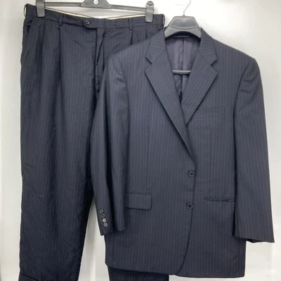 Hickey Freeman 2 Piece Suit Men's 43R Blazer - 38x28 Pant - Navy Stripes Wool - Image 1 of 4