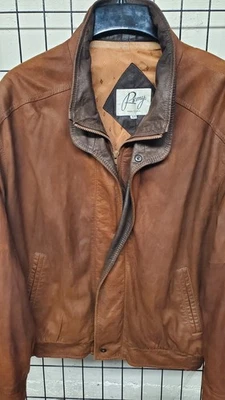 Chaqueta Bomber de Cuero Remy Para Hombres Marrón Doble Cuello Talla 44 HECHA EN EE. UU. Foto 1 de 4