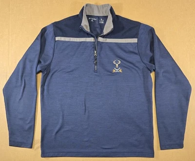 Pullover para hombre Antigua 1/4 cremallera azul gris tabaco carretera golf logotipo talla M en muy buena condición++ Foto 1 de 4