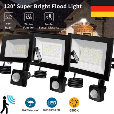 LED Fluter mit Bewegungsmelder Flutlicht Außen Strahler Scheinwerfer Kaltweiß - Bild 1 von 4