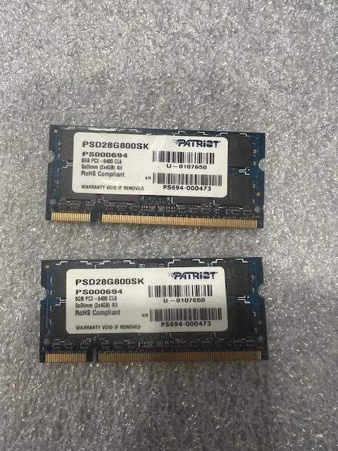 Patriot 8GB (2x4GB) DDR2-800 PC2-6400 SODIMM CL6 PSD28G800SK  *Tested working* - Image 1 of 2