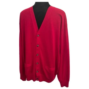 Vintage Eildon Hills Cardigan 90s Red Extra Fine Merino Wool Sweater - Size XL - Picture 1 of 5