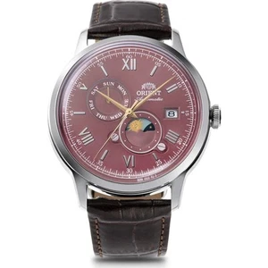 Reloj para hombre Orient Bambino Sun & Moon esfera roja correa de cuero RA-AK0807R30B - Imagen 1 de 14