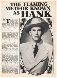 The Flaming Meteor Known As Hiriam Hank Williams Article magazine CLIPPING photo - Imagen 1 de 1