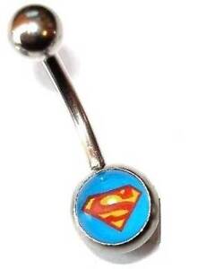 Superman Logo Belly Bar - Choose Bar Length: 6mm, 8mm, 10mm, 12mm, 14mm