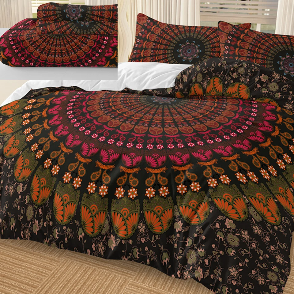 3pcs Bohemian Duvet Cover Set Twin Paisley Mandala 1 Duvet Cover 2 Pillowcases - Image 1 of 4