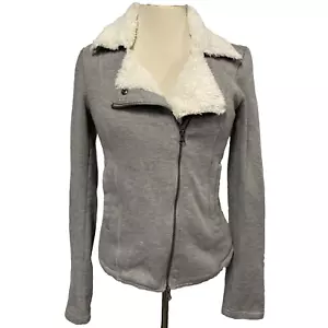 American Rag cie Gray Fleece with Off White Faux Fur Trim Zip Front Jacket XS - Picture 1 of 5