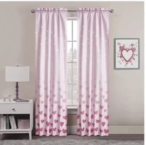 Ombre Hearts Curtain Panels Girls Window 54”x 84” set of 2 - Picture 1 of 8