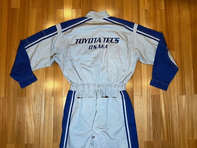 Vintage Car Toyota Tecs Osaka Japan Mechanic Coveralls Tsunagi Grey Blue LL - Image 1 of 4