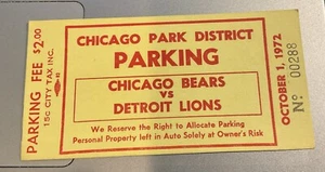 October 1 1972 Chicago Bears vs Detroit Lions Parking Ticket - Picture 1 of 2