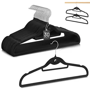 Velvet Hangers 30 Pack, Black Clothes Hangers Non Slip Felt Hangers with 360°... - Picture 1 of 7