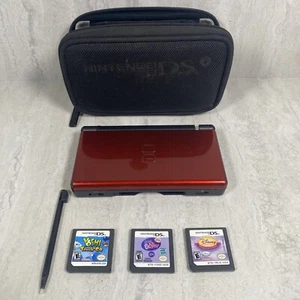 Nintendo DS Lite LOT- Crimson Red/Black Handheld System+3 Games+Case - Picture 1 of 5