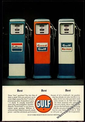 Bombas de gasolina antiguas GULF 1962 foto anuncio publicidad vintage Foto 1 de 3